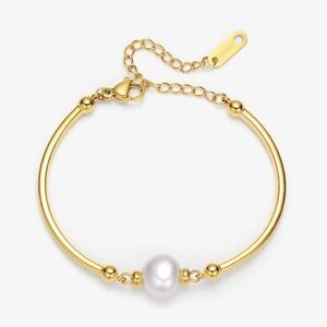 Bangle styled bracelet Gold Bracelet with Pearl